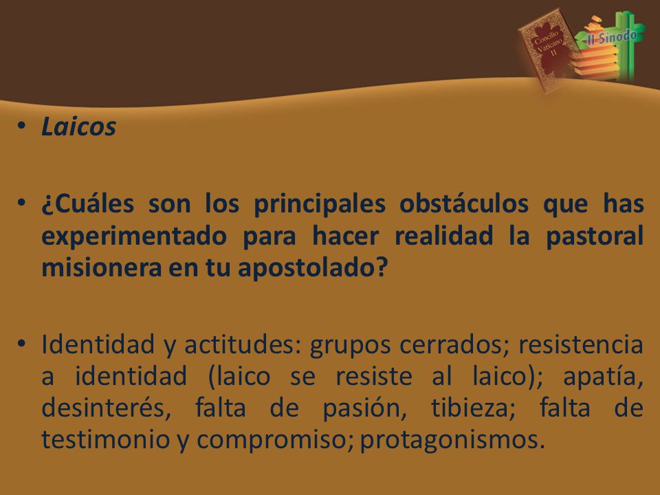 Laicos ¿Cuáles son los principales obstáculos que has experimentado para hacer realidad la pastoral misionera en tu apostolado