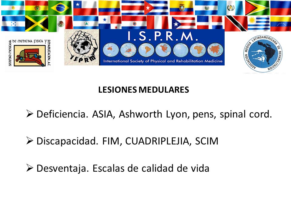 Deficiencia. ASIA, Ashworth Lyon, pens, spinal cord.