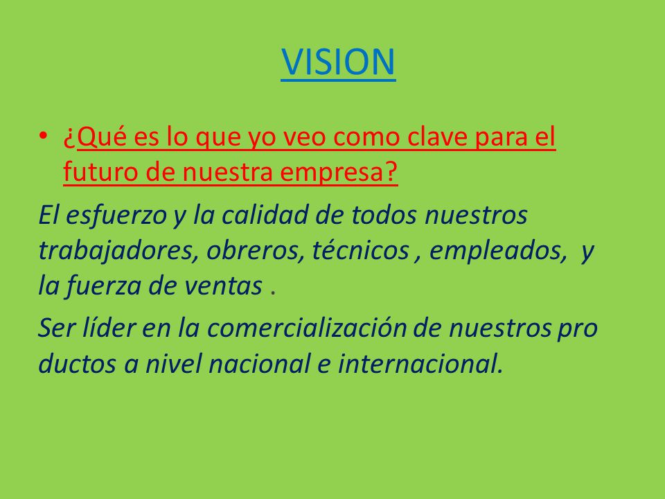 VISION ¿Qué es lo que yo veo como clave para el futuro de nuestra empresa