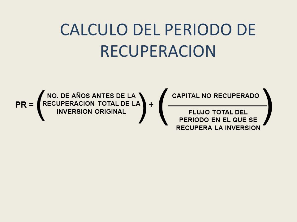( ) ( ) CALCULO DEL PERIODO DE RECUPERACION PR = +
