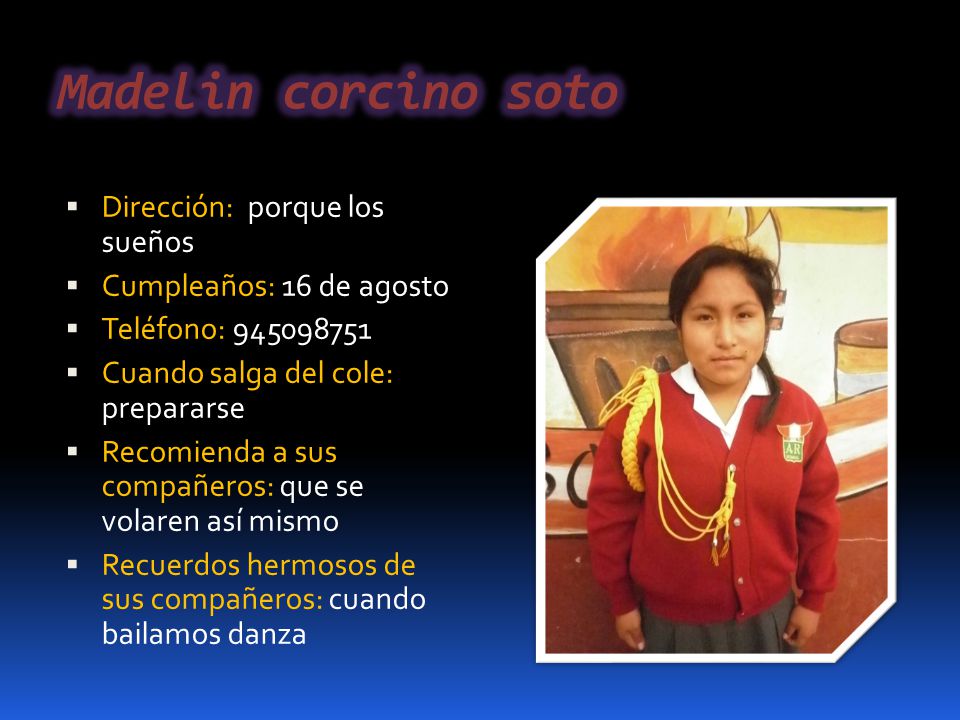 Madelin corcino soto Dirección: porque los sueños