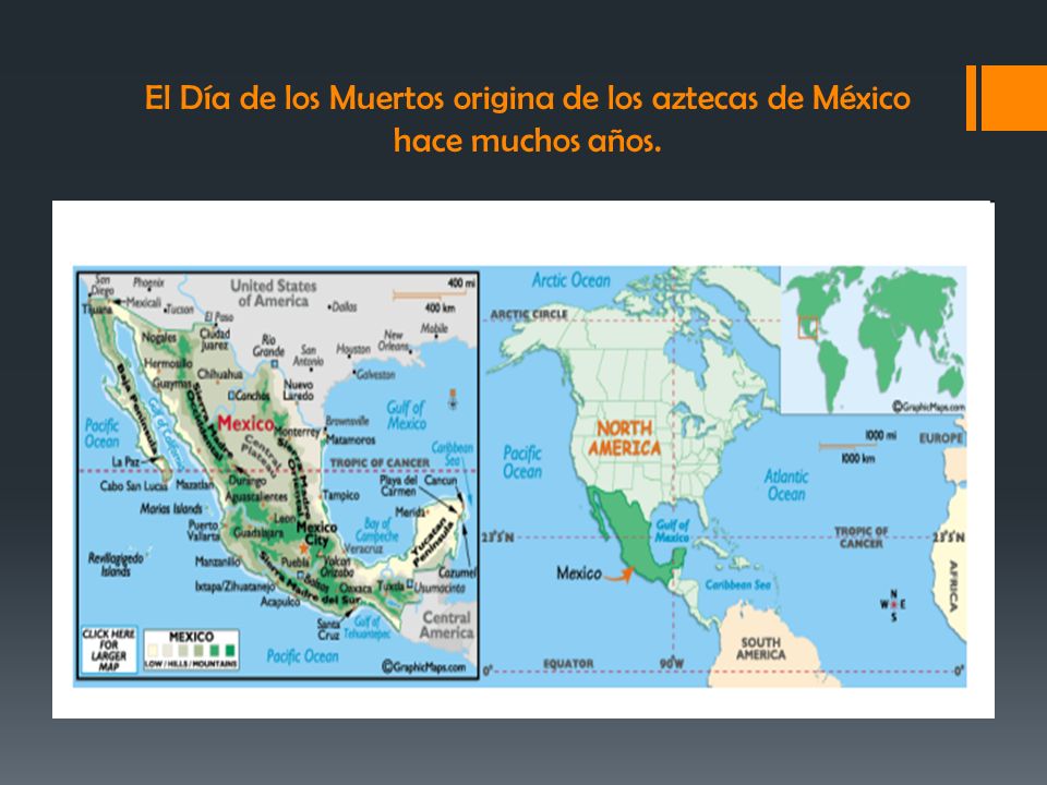 El Día de los Muertos origina de los aztecas de México hace muchos años.