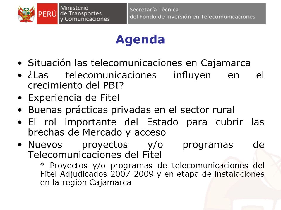 Agenda Situación las telecomunicaciones en Cajamarca