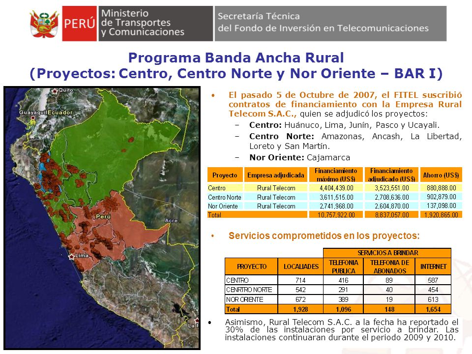 Programa Banda Ancha Rural (Proyectos: Centro, Centro Norte y Nor Oriente – BAR I)