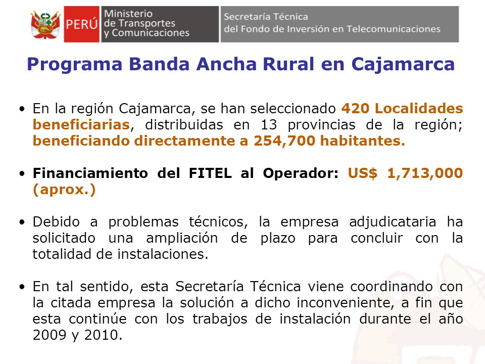 Programa Banda Ancha Rural en Cajamarca