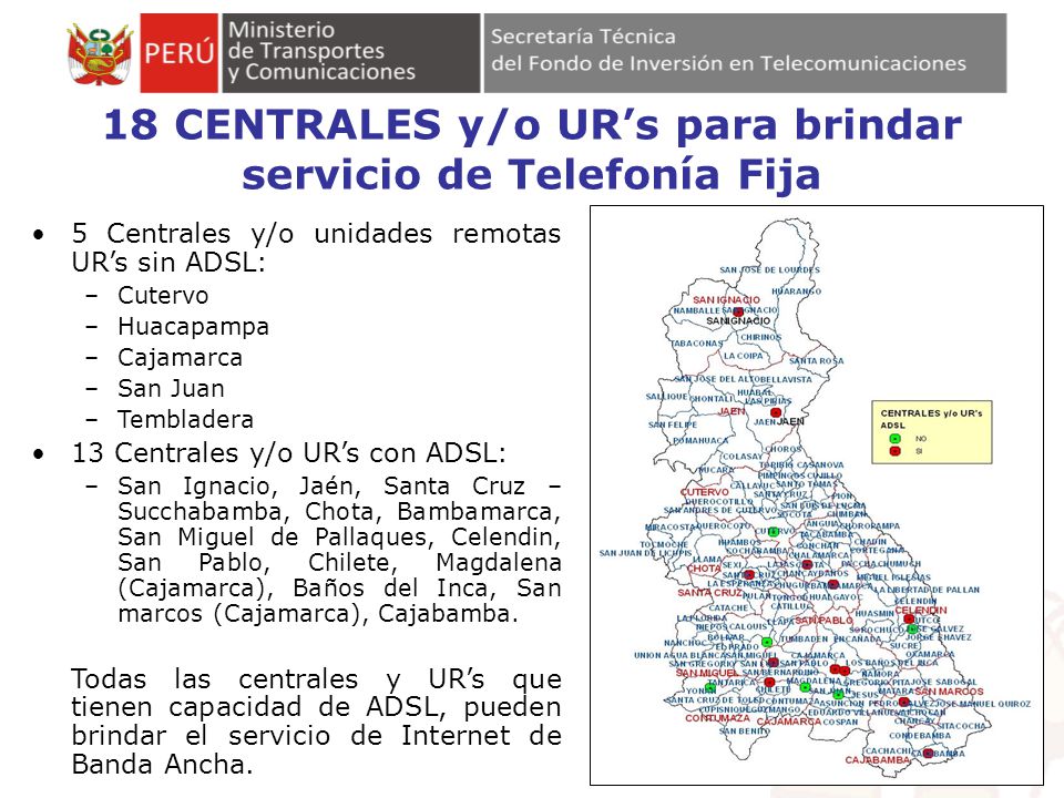 18 CENTRALES y/o UR’s para brindar servicio de Telefonía Fija