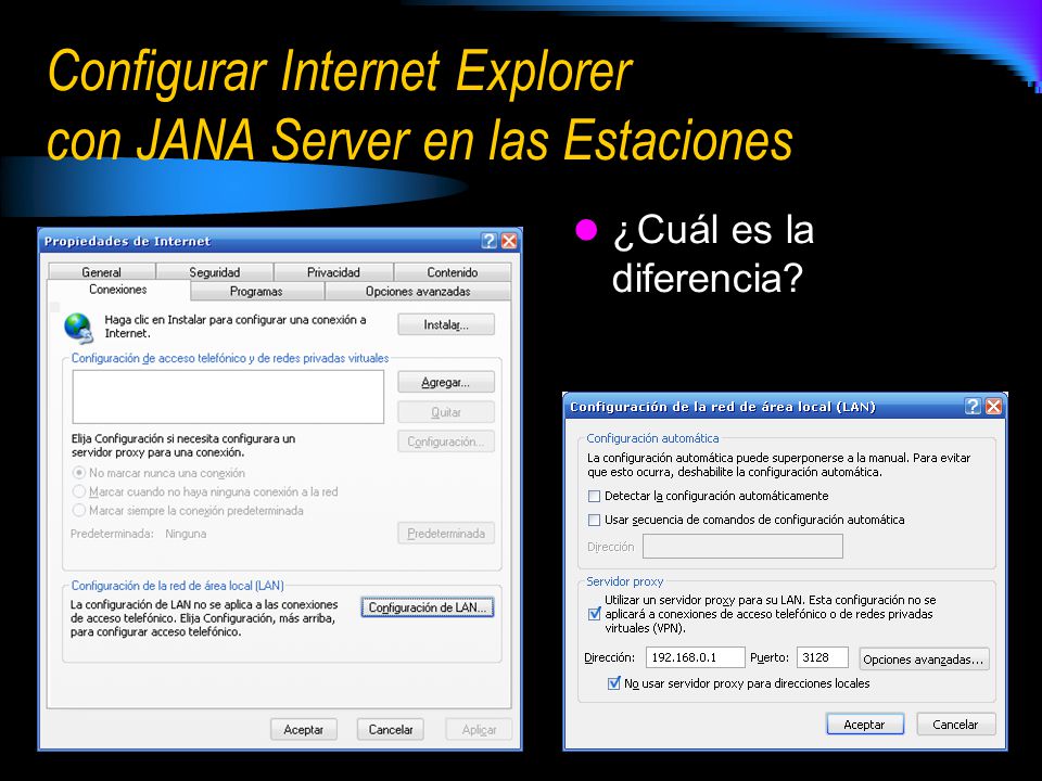 Configurar Internet Explorer con JANA Server en las Estaciones