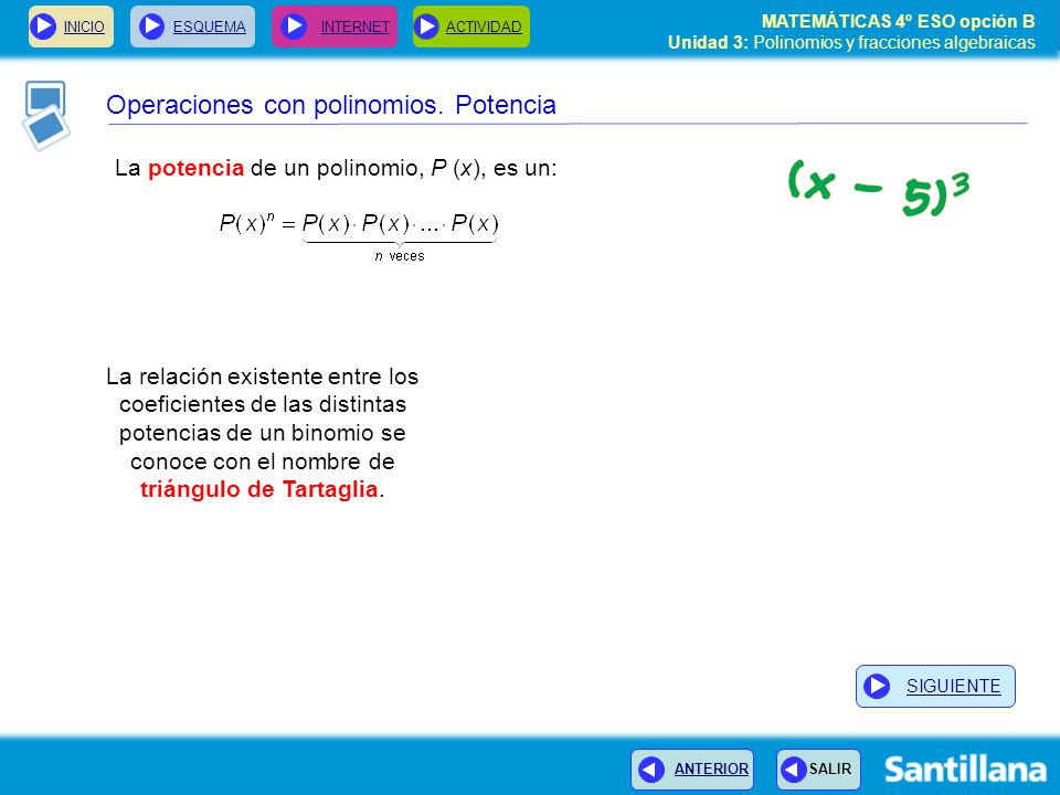 Operaciones con polinomios. Potencia