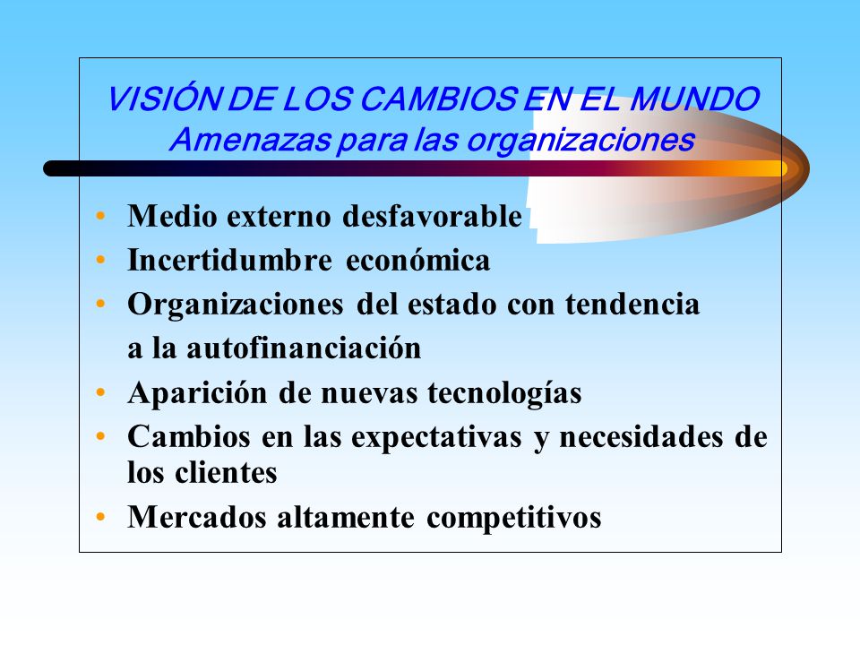 VISIÓN DE LOS CAMBIOS EN EL MUNDO Amenazas para las organizaciones