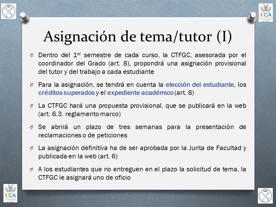 Asignación de tema/tutor (I)