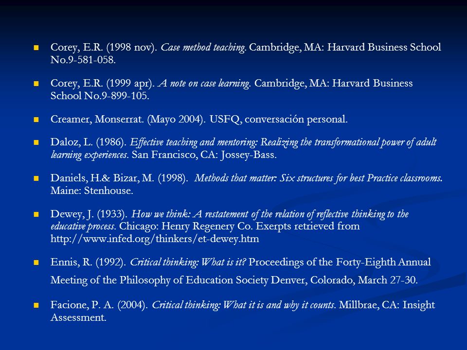 Corey, E. R. (1998 nov). Case method teaching