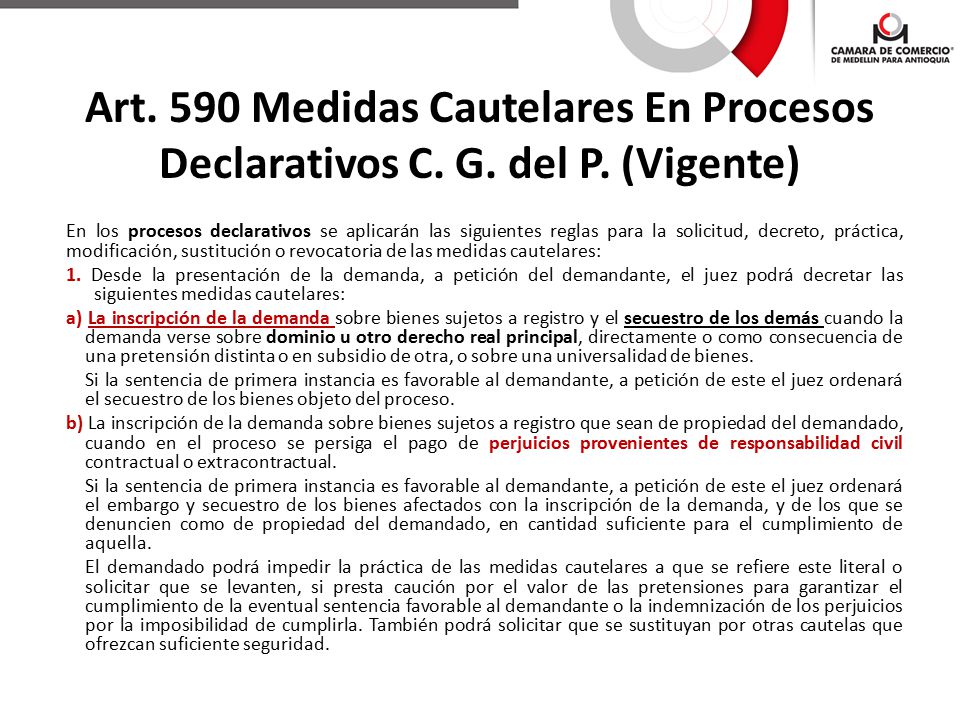Art. 590 Medidas Cautelares En Procesos Declarativos C. G. del P