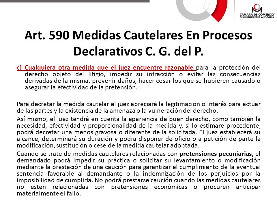 Art. 590 Medidas Cautelares En Procesos Declarativos C. G. del P.