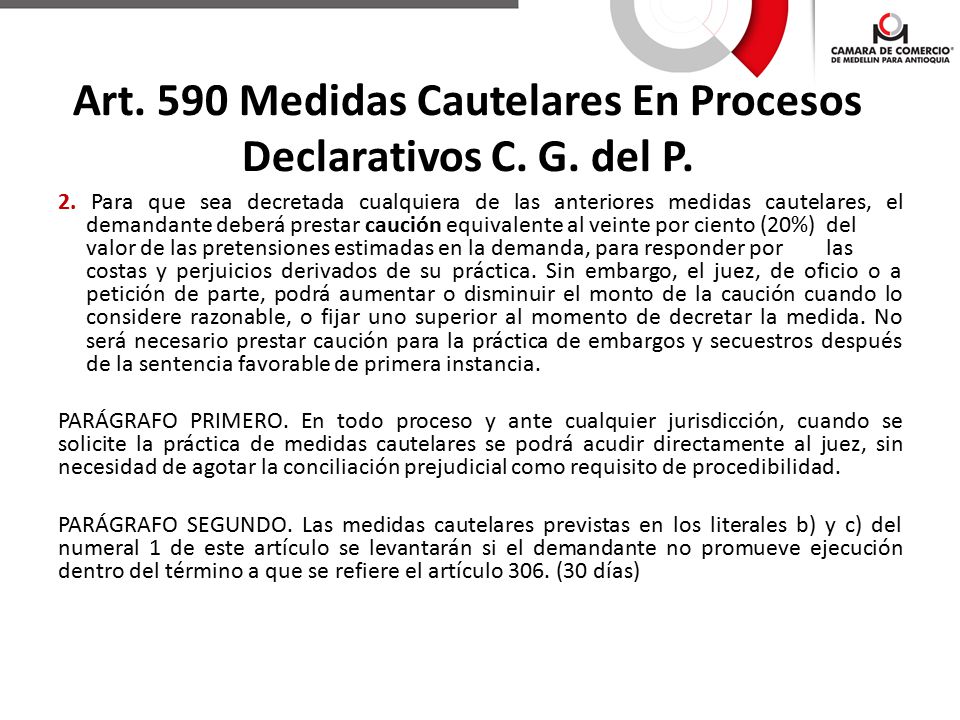 Art. 590 Medidas Cautelares En Procesos Declarativos C. G. del P.