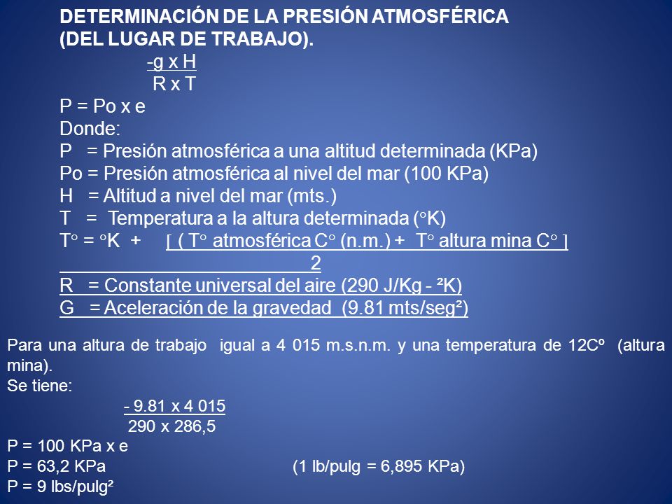 DETERMINACIÓN DE LA PRESIÓN ATMOSFÉRICA (DEL LUGAR DE TRABAJO). -g x H