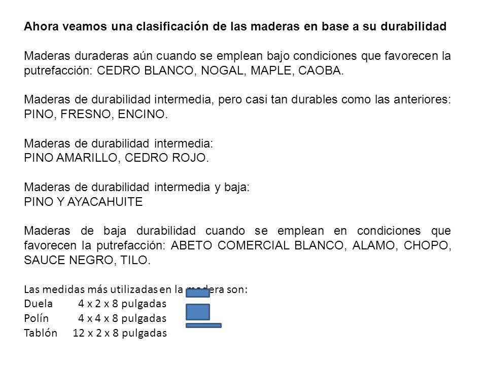 Ahora veamos una clasificación de las maderas en base a su durabilidad