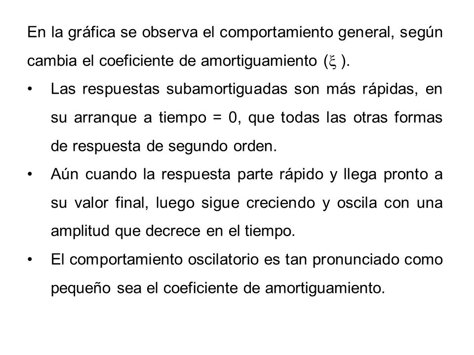En la gráfica se observa el comportamiento general, según cambia el coeficiente de amortiguamiento (x ).