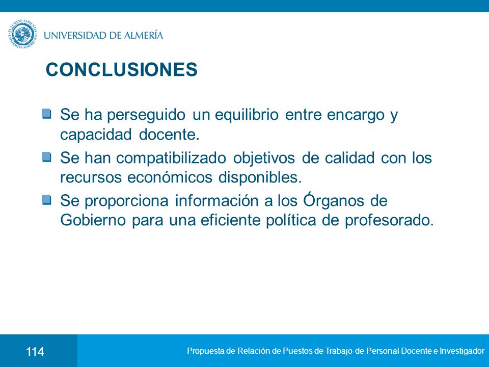 CONCLUSIONES Se ha perseguido un equilibrio entre encargo y capacidad docente.