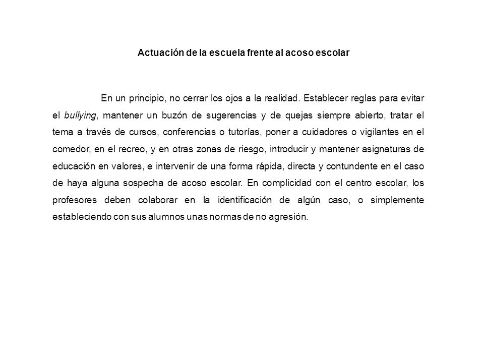 Actuación de la escuela frente al acoso escolar