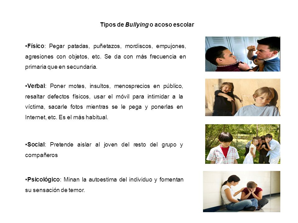 Tipos de Bullying o acoso escolar