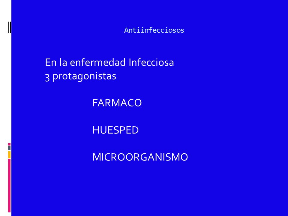 Antiinfecciosos En la enfermedad Infecciosa 3 protagonistas FARMACO HUESPED MICROORGANISMO