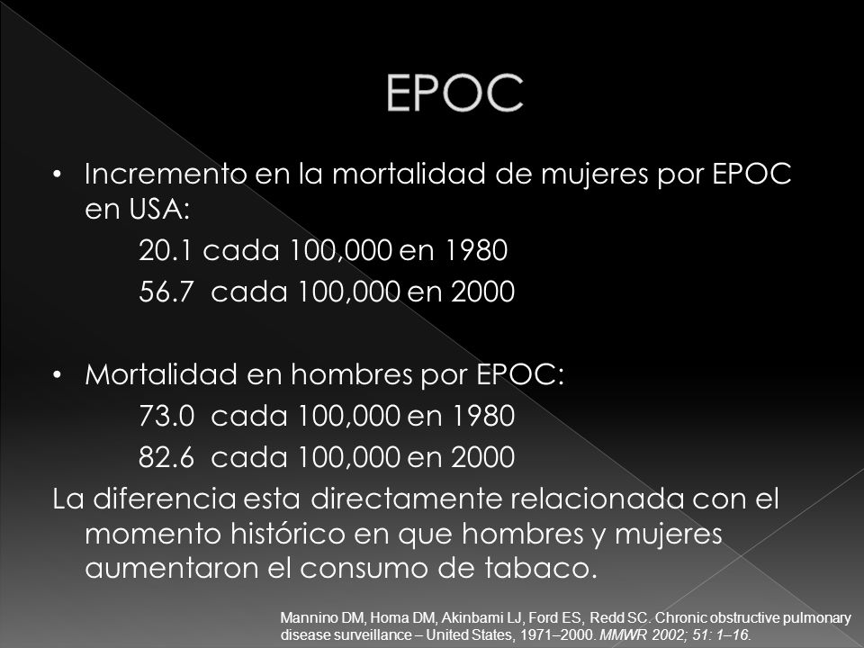 EPOC Incremento en la mortalidad de mujeres por EPOC en USA: