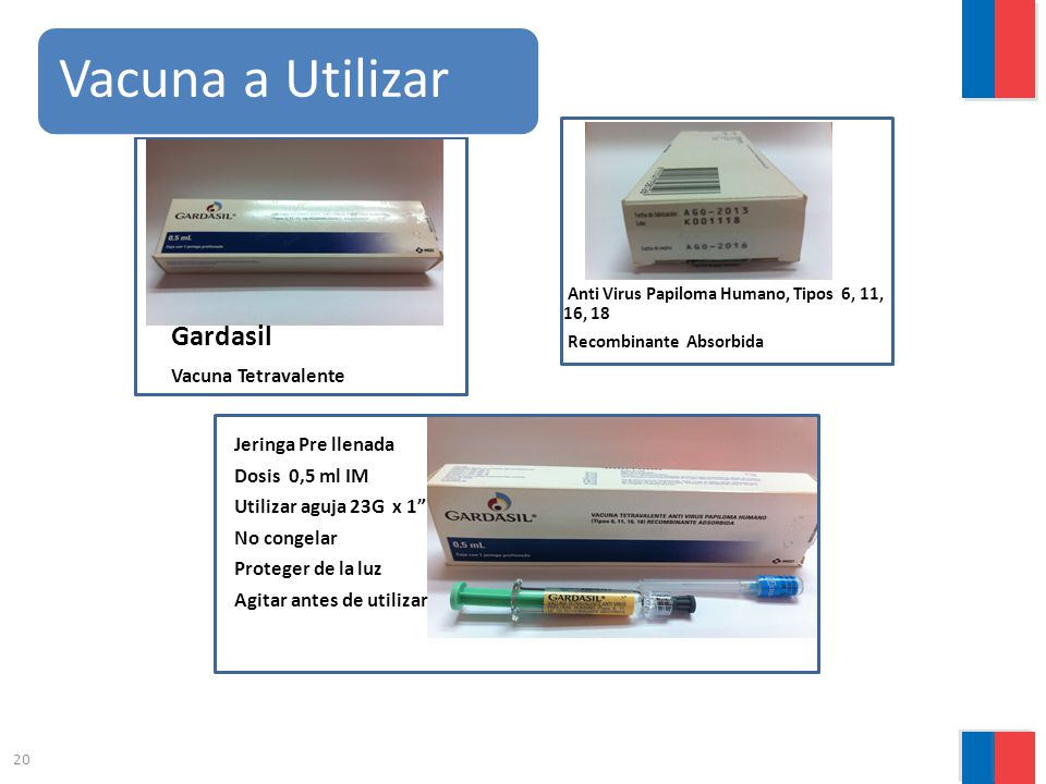 Vacuna a Utilizar Gardasil Jeringa Pre llenada Dosis 0,5 ml IM