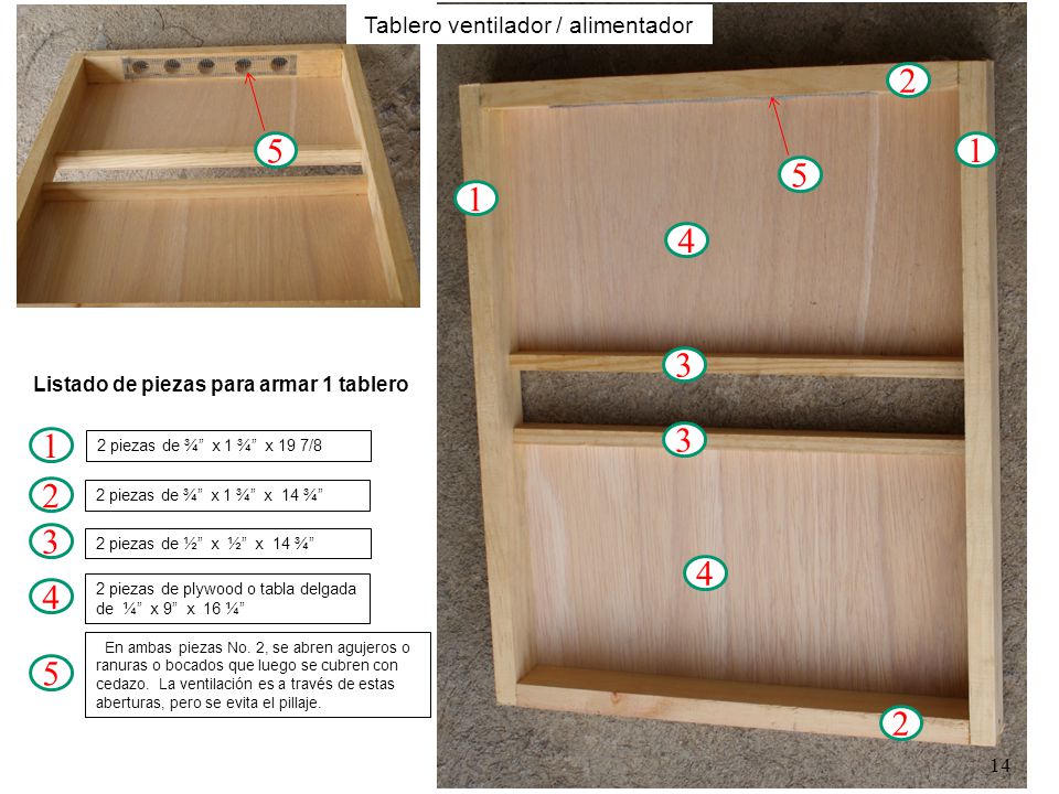 Listado de piezas para armar 1 tablero