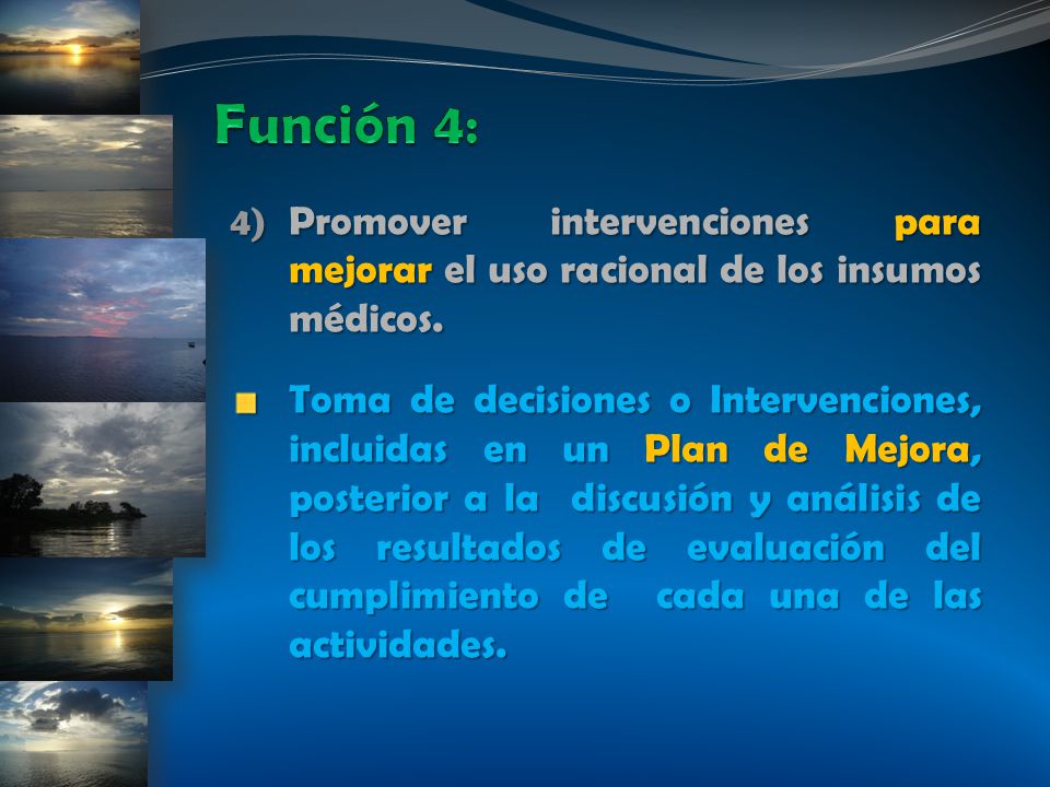Función 4: Promover intervenciones para mejorar el uso racional de los insumos médicos.