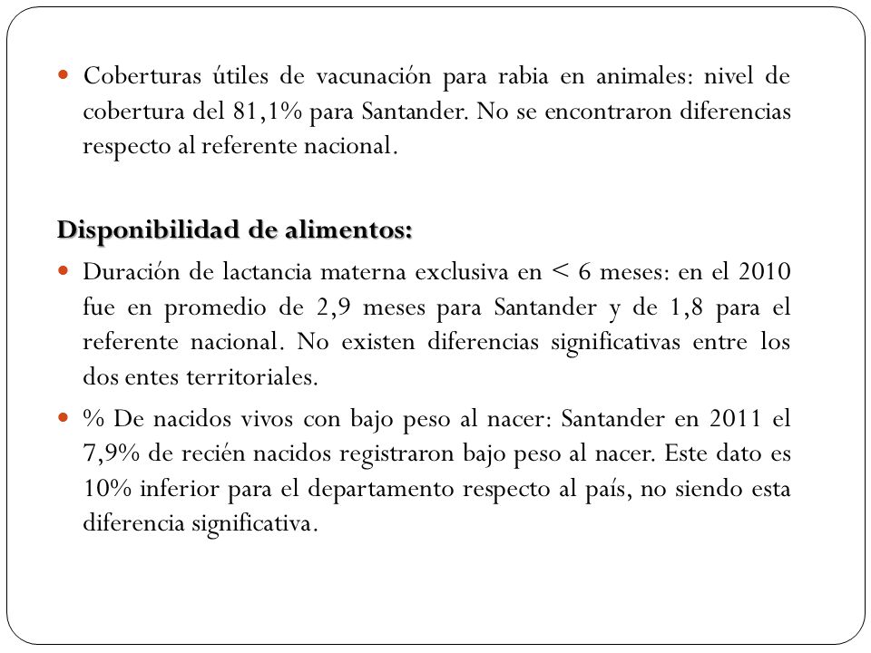 Coberturas útiles de vacunación para rabia en animales: nivel de cobertura del 81,1% para Santander. No se encontraron diferencias respecto al referente nacional.
