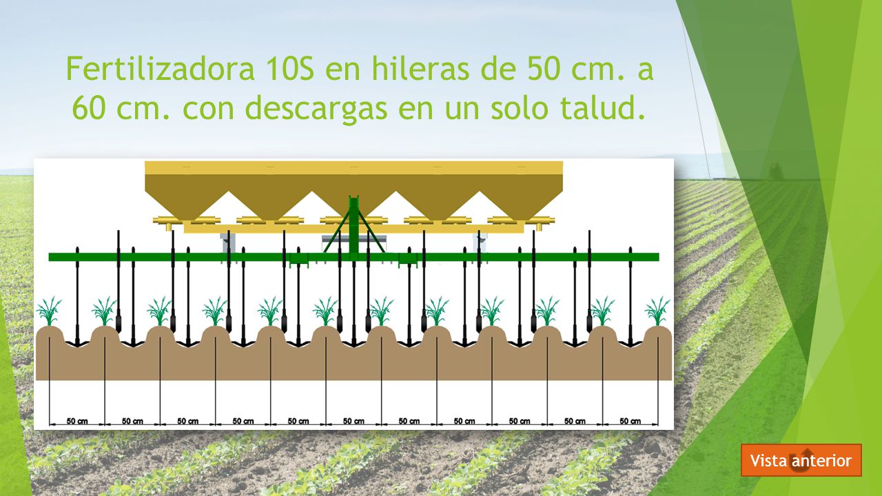 Fertilizadora 10S en hileras de 50 cm. a 60 cm