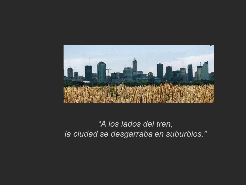 A los lados del tren, la ciudad se desgarraba en suburbios.