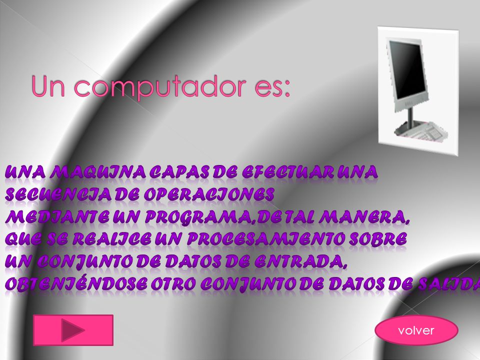 Un computador es: Una maquina capas de efectuar una