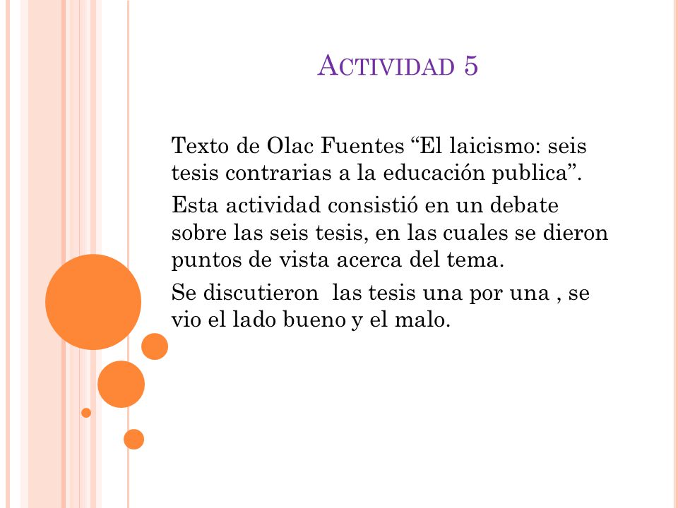 Actividad 5 Texto de Olac Fuentes El laicismo: seis tesis contrarias a la educación publica .