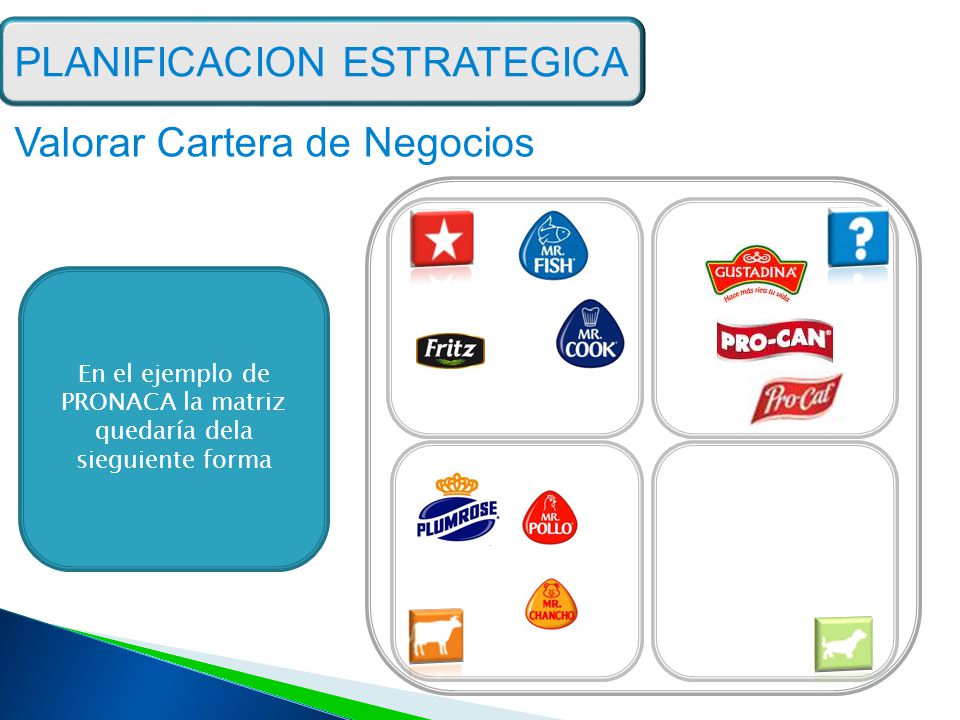En el ejemplo de PRONACA la matriz quedaría dela sieguiente forma