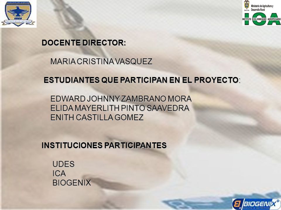 DOCENTE DIRECTOR: MARIA CRISTINA VASQUEZ. ESTUDIANTES QUE PARTICIPAN EN EL PROYECTO: EDWARD JOHNNY ZAMBRANO MORA.