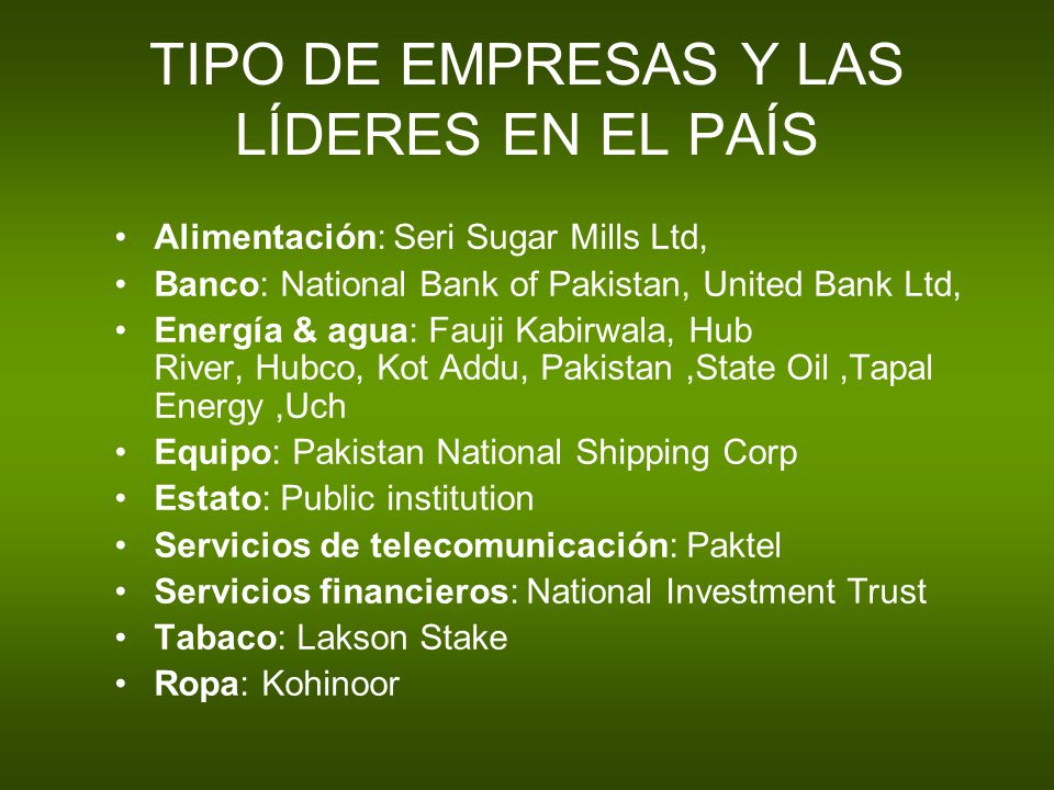 TIPO DE EMPRESAS Y LAS LÍDERES EN EL PAÍS