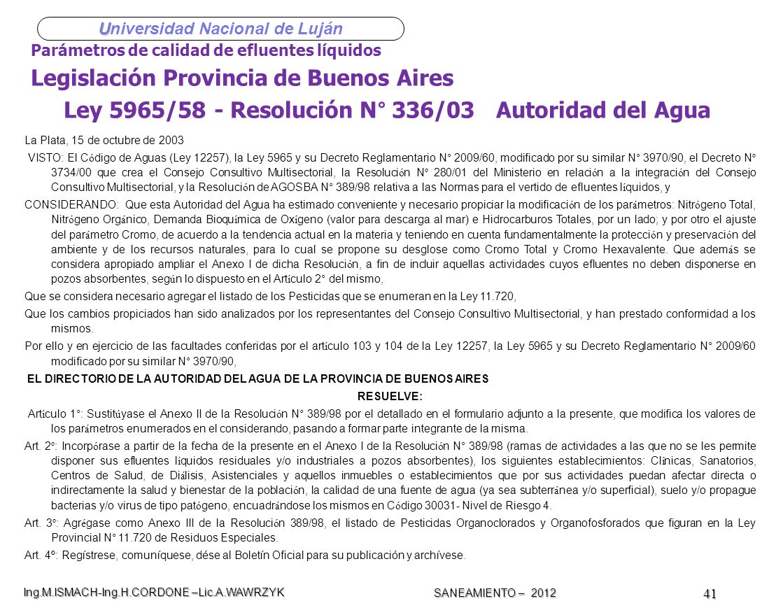 Ley 5965/58 - Resolución N° 336/03 Autoridad del Agua