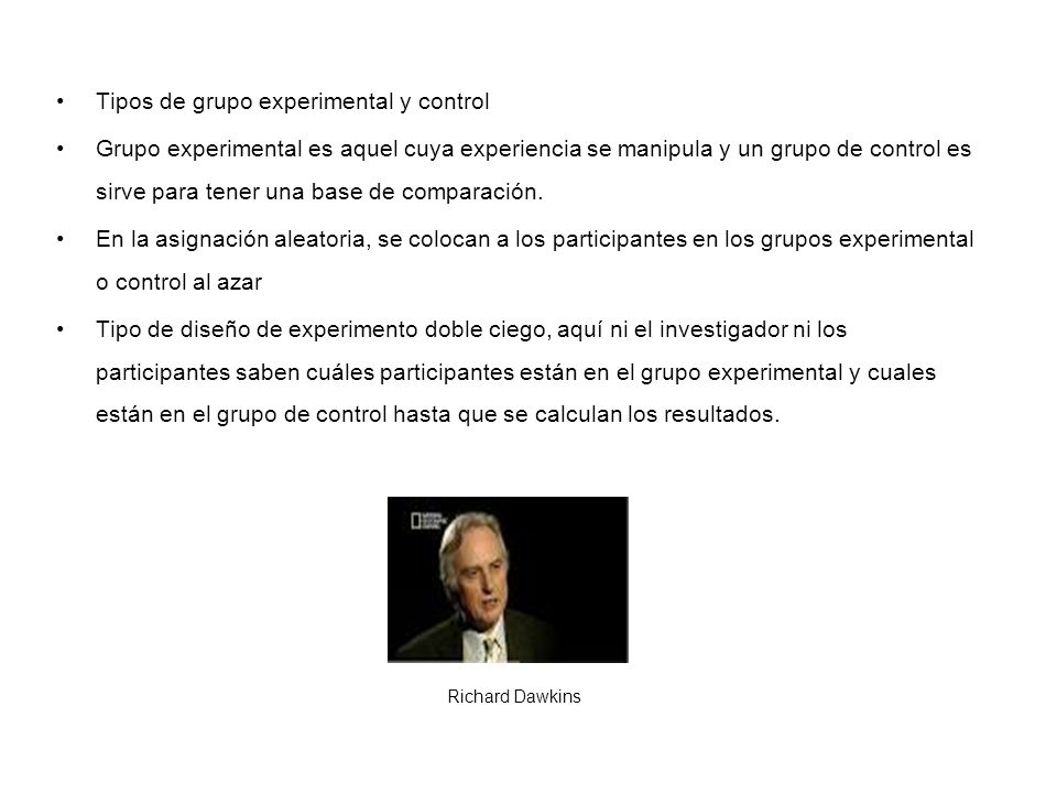 Tipos de grupo experimental y control