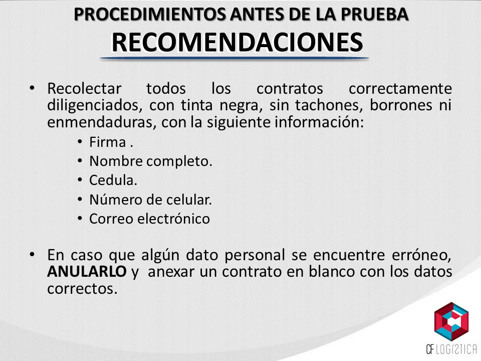 PROCEDIMIENTOS ANTES DE LA PRUEBA