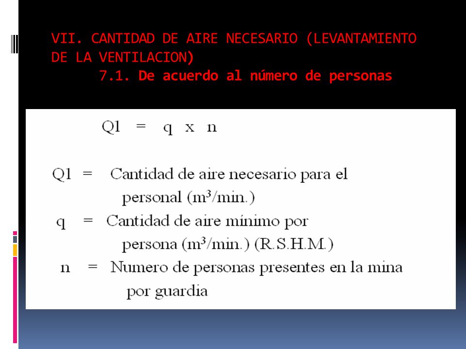 VII. CANTIDAD DE AIRE NECESARIO (LEVANTAMIENTO DE LA VENTILACION) 7. 1