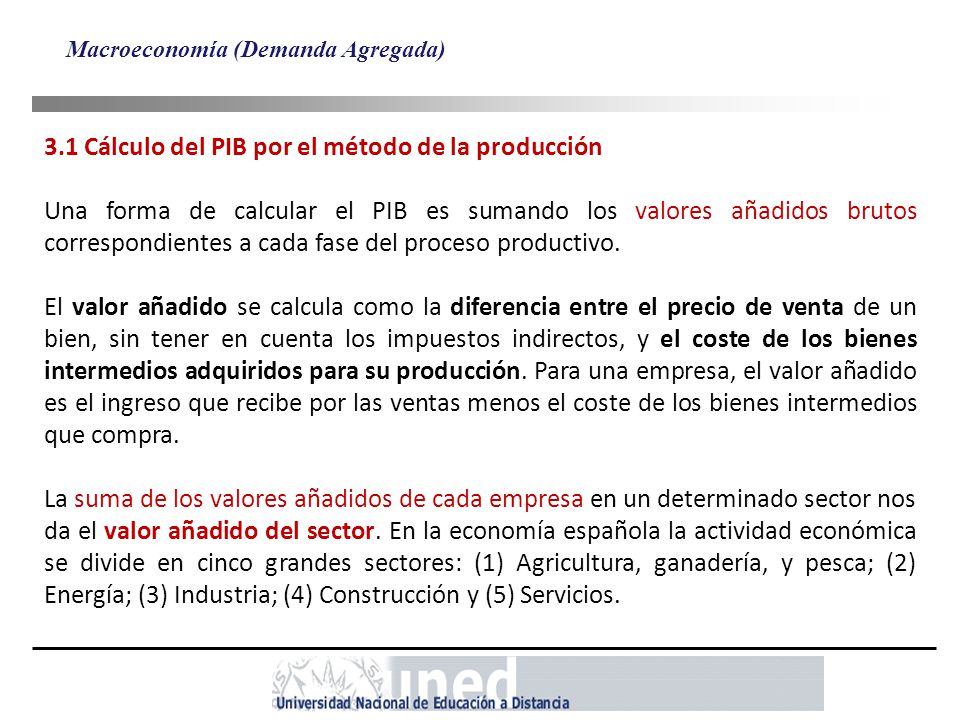 3.1 Cálculo del PIB por el método de la producción