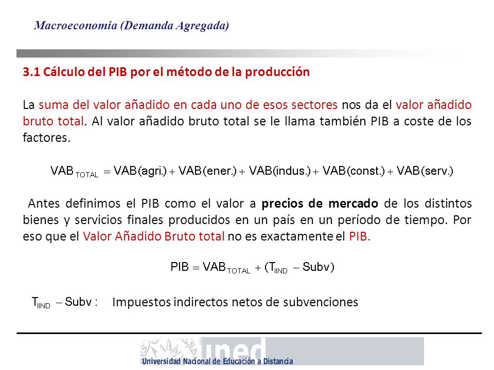 3.1 Cálculo del PIB por el método de la producción