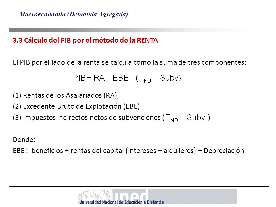 3.3 Cálculo del PIB por el método de la RENTA
