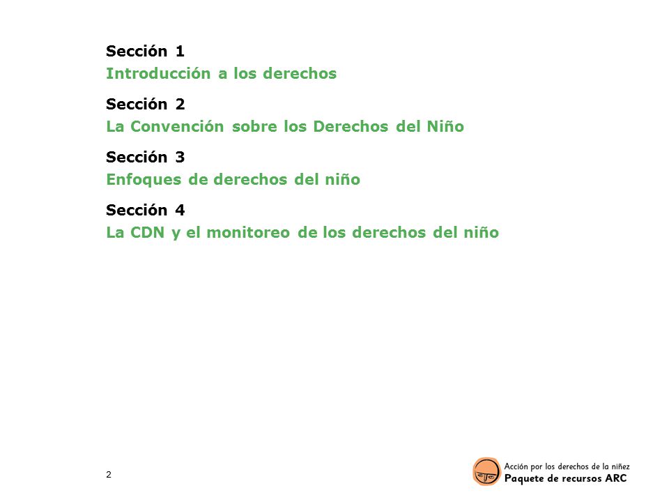 Sección 1 Introducción a los derechos. Sección 2. La Convención sobre los Derechos del Niño. Sección 3.