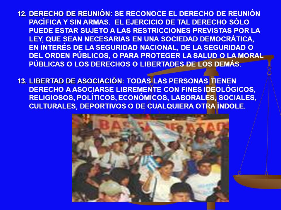 12. DERECHO DE REUNIÓN: SE RECONOCE EL DERECHO DE REUNIÓN