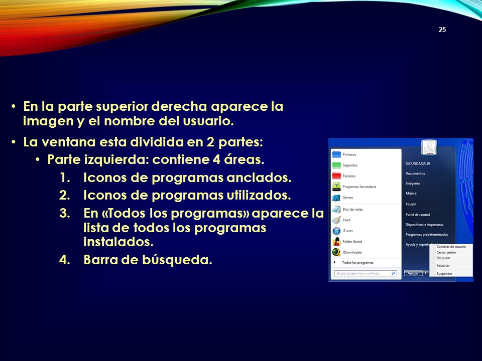 En la parte superior derecha aparece la imagen y el nombre del usuario.