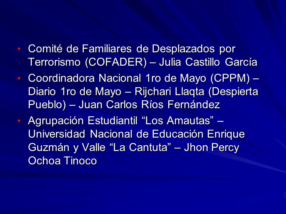Comité de Familiares de Desplazados por Terrorismo (COFADER) – Julia Castillo García