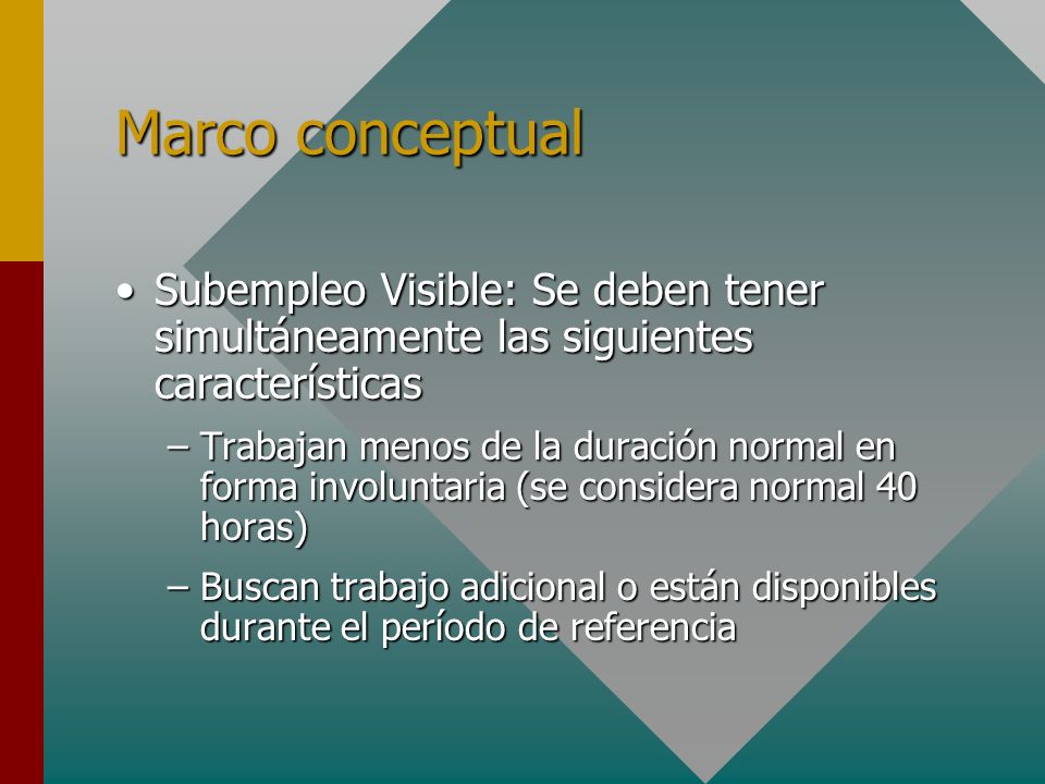 Marco conceptual Subempleo Visible: Se deben tener simultáneamente las siguientes características.