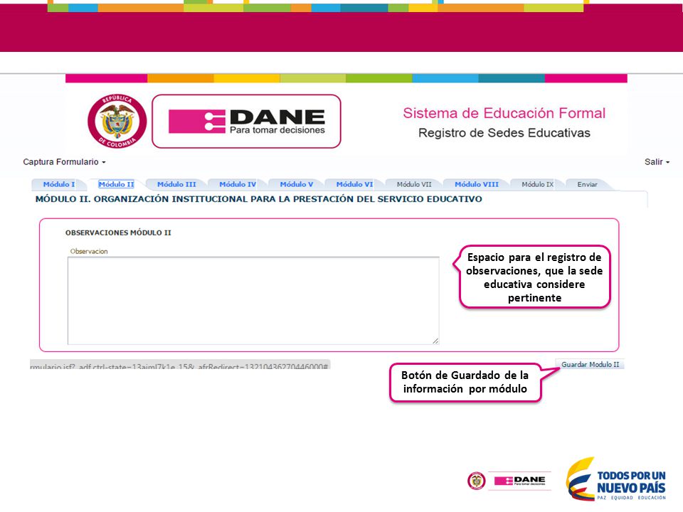 Botón de Guardado de la información por módulo
